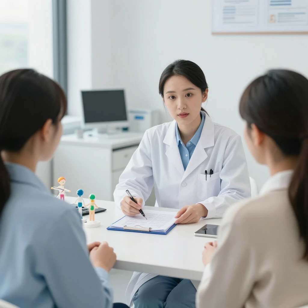 A couple consulting with a fertility doctor in a clinic office