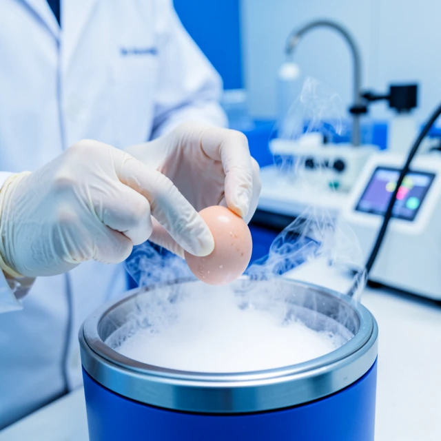 Cryopreservation lab with frozen eggs in storage
