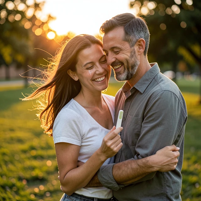 Hopeful couple celebrating after overcoming infertility challenges