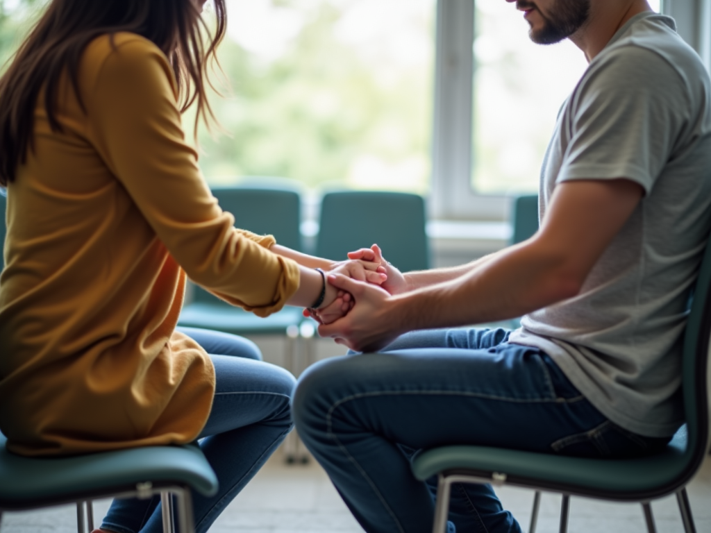 Couple in fertility clinic waiting room