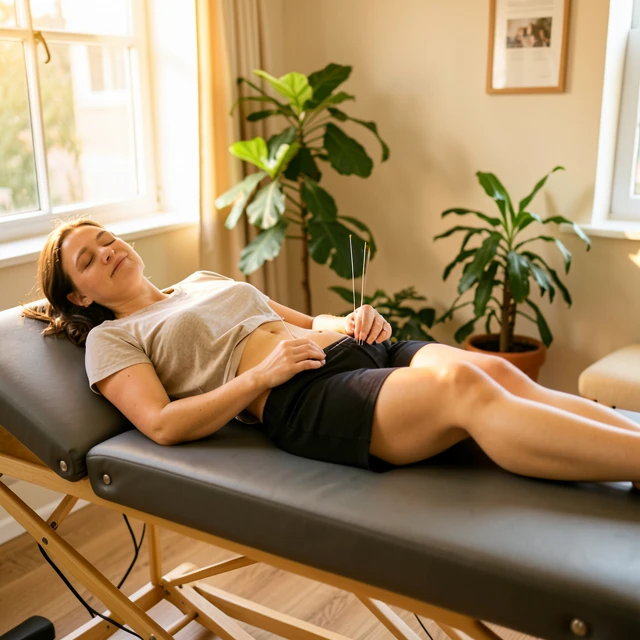 Woman receiving acupuncture treatment for fertility support