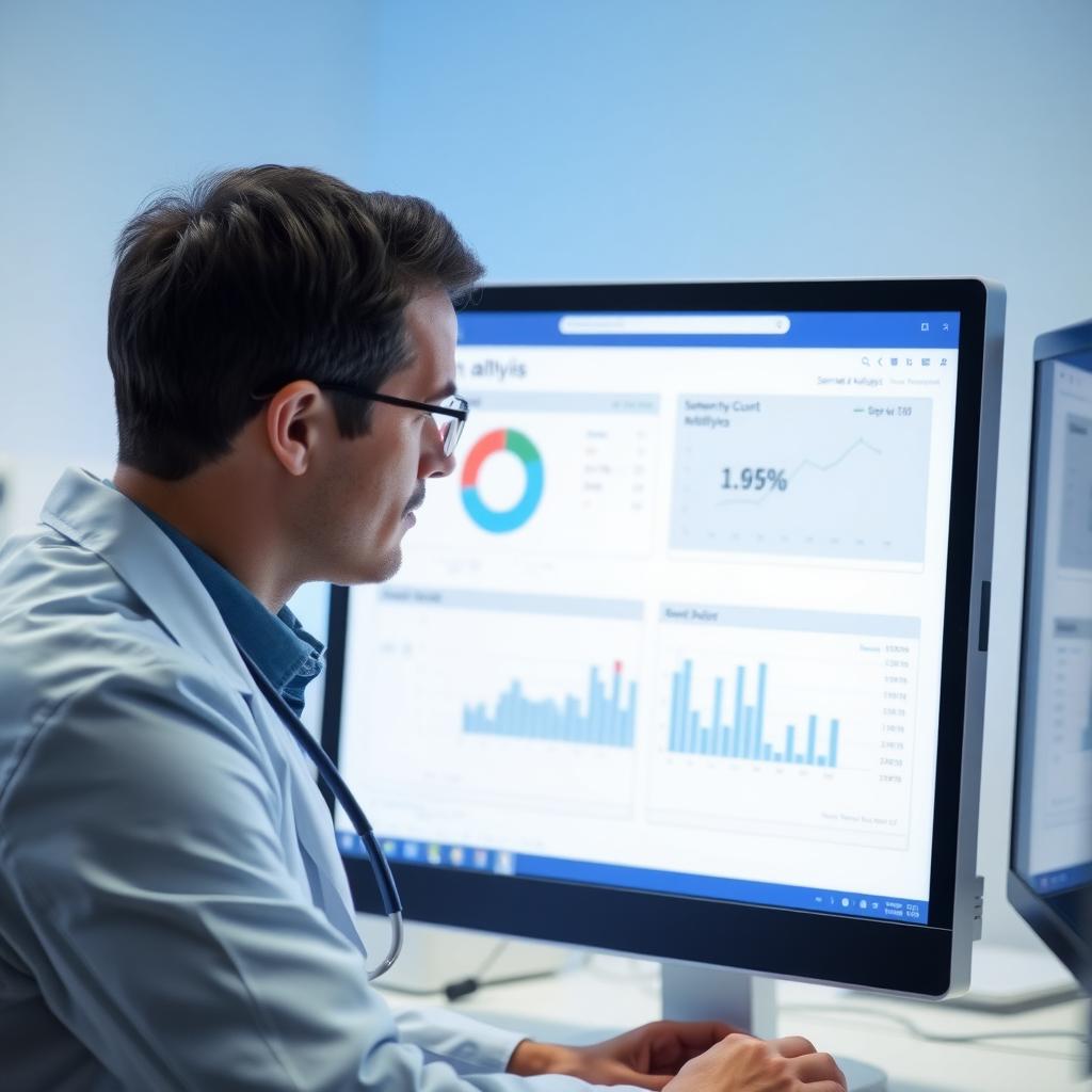 A medical professional reviews a semen analysis report on a computer screen.