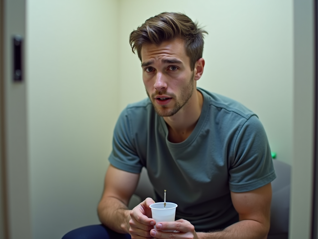 A man preparing for sperm freezing before cancer treatment.