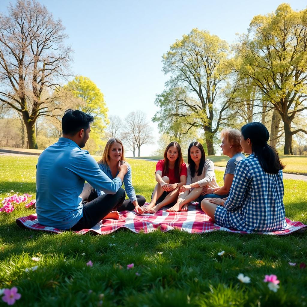 A support group meets in a peaceful park.