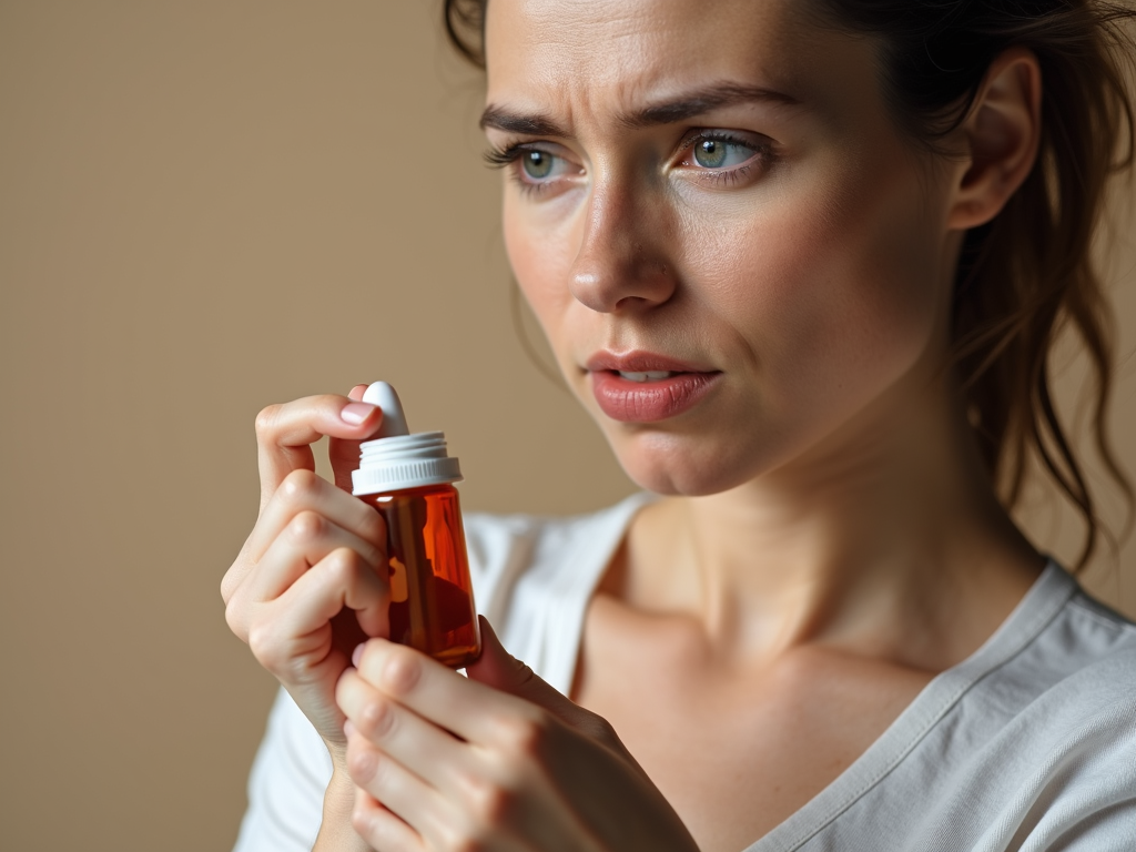 Woman holding fertility drug bottle