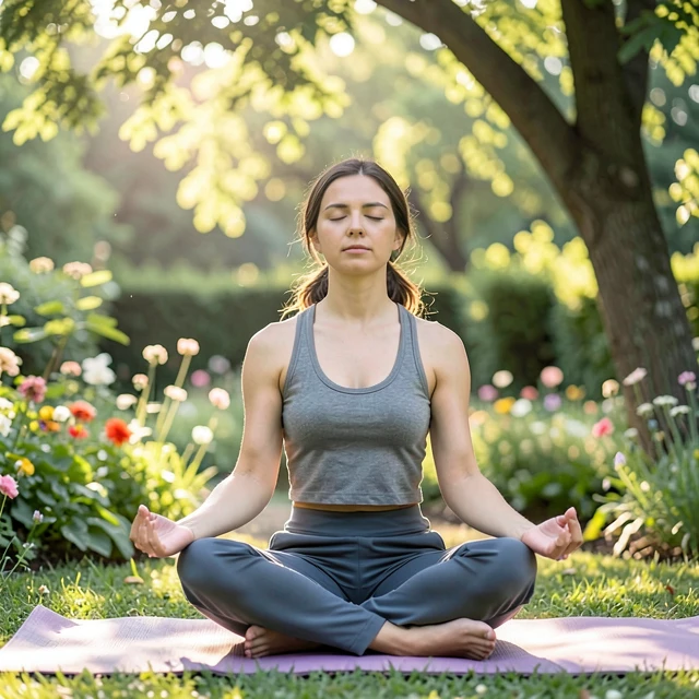 Woman practicing mindfulness meditation outdoors