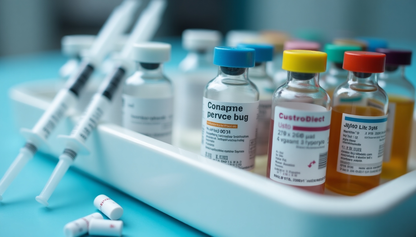 Various fertility drugs and medications in a professional setting.