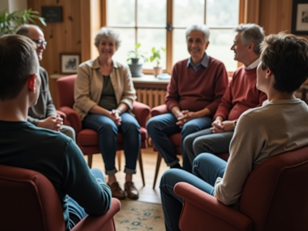 A support group meeting for individuals on their fertility journey.