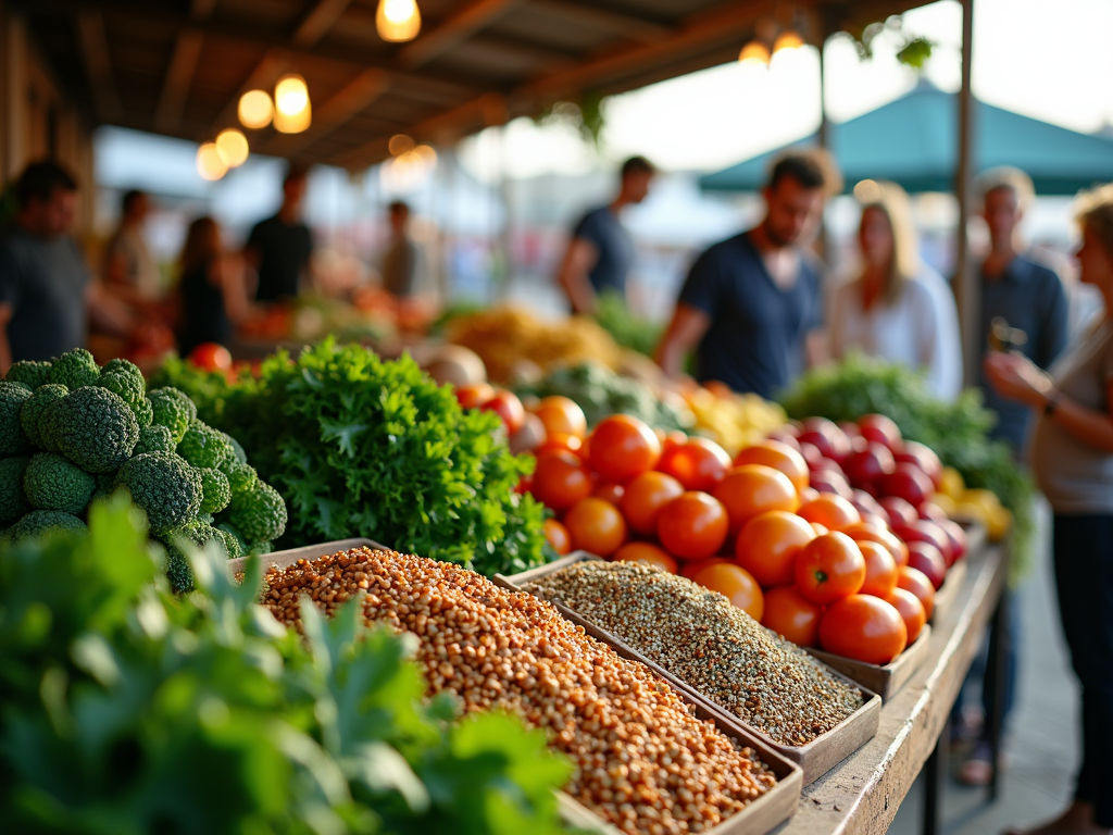 A vibrant market scene with fertility-boosting fresh foods.