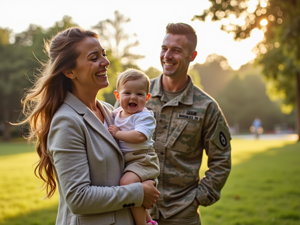 Military family enjoying park time after IVF success