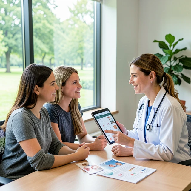Couple consulting with fertility doctor in clinic office