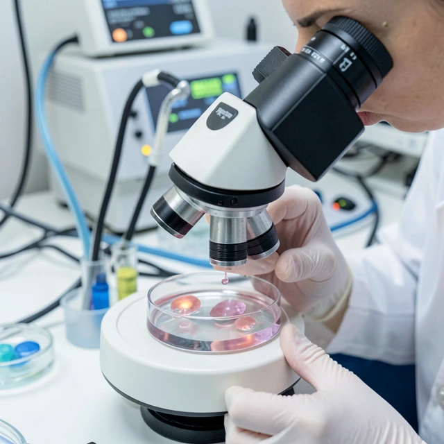 IVF lab technician working on embryo fertilization