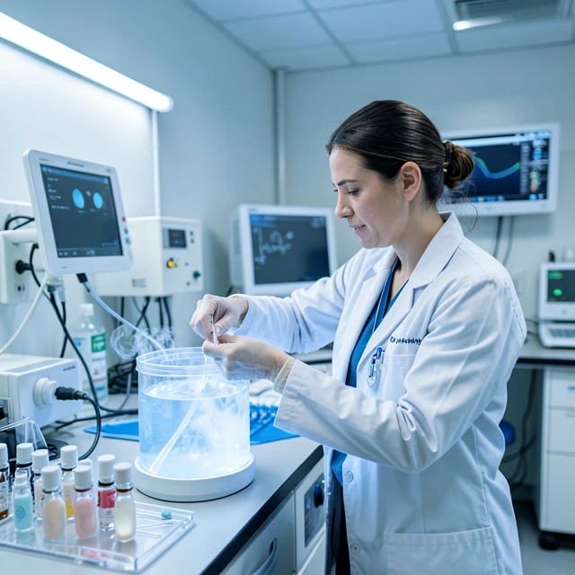 Scientist managing fertility preservation samples in a specialized lab