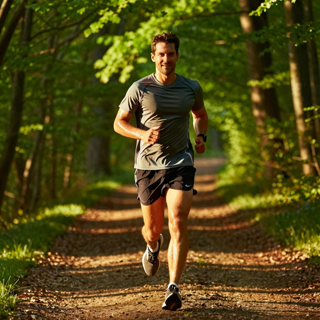 Man jogging in nature to enhance sperm quality and reduce stress