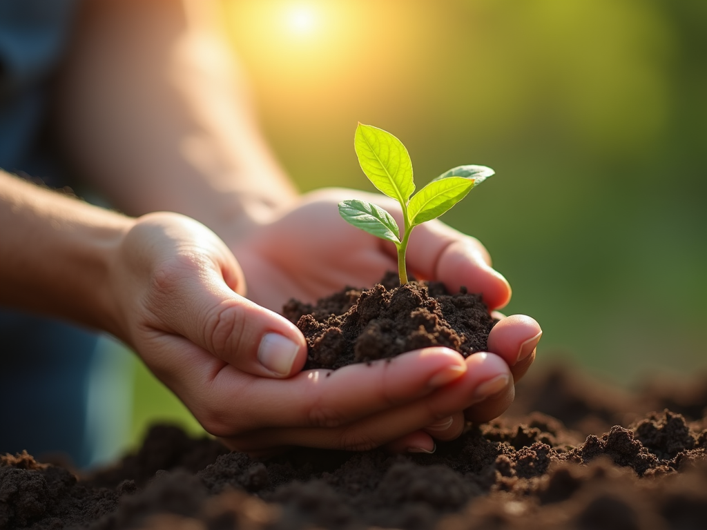 A man’s hand cradling a seedling, representing hope in overcoming male infertility.