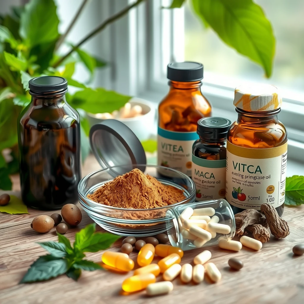 Assortment of herbs and supplements used as natural ovulation inducers