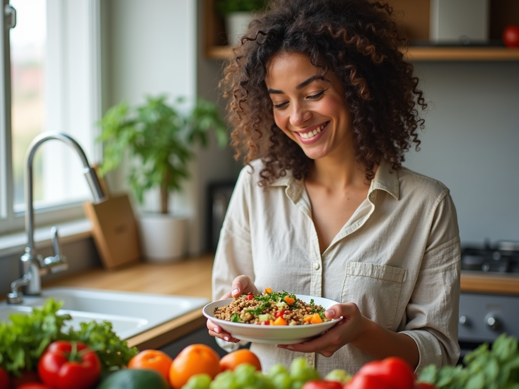 Woman making healthy meal for PCOS