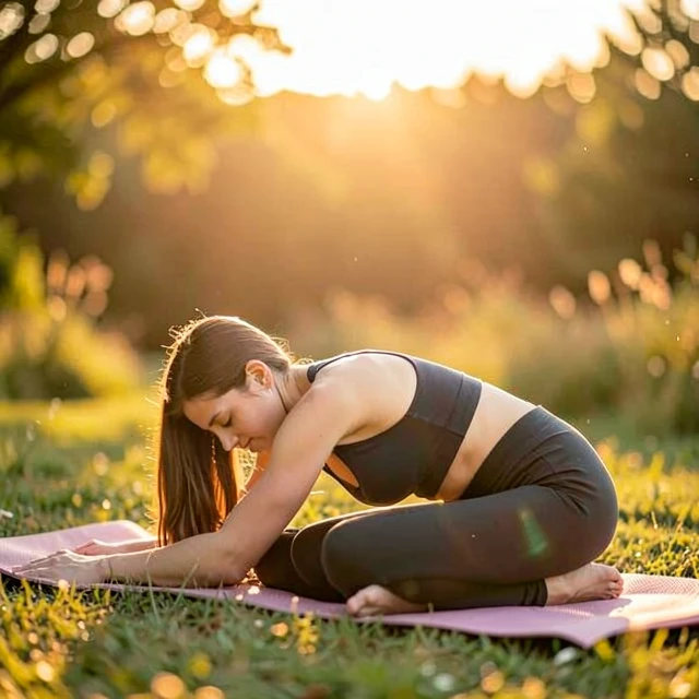 Woman doing yoga for stress relief to support fertility health