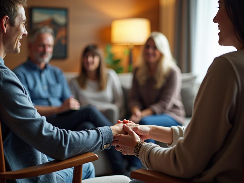 Couple participating in a fertility support group, showing unity and emotional support.
