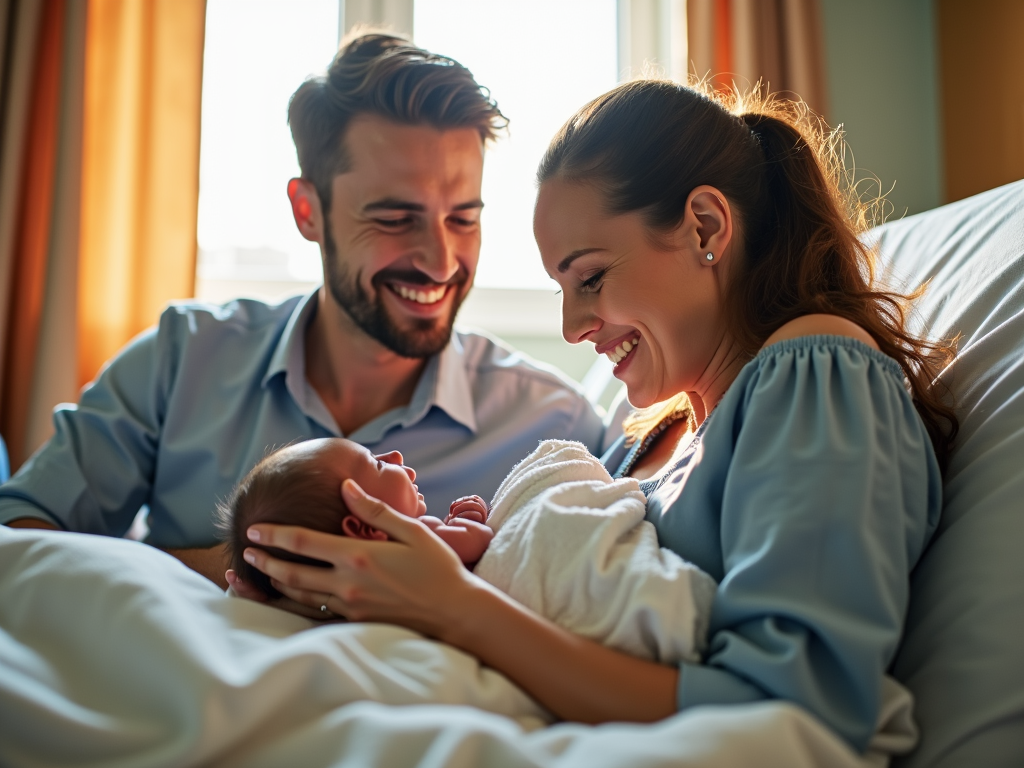 New parents holding their baby after successful fertility treatment
