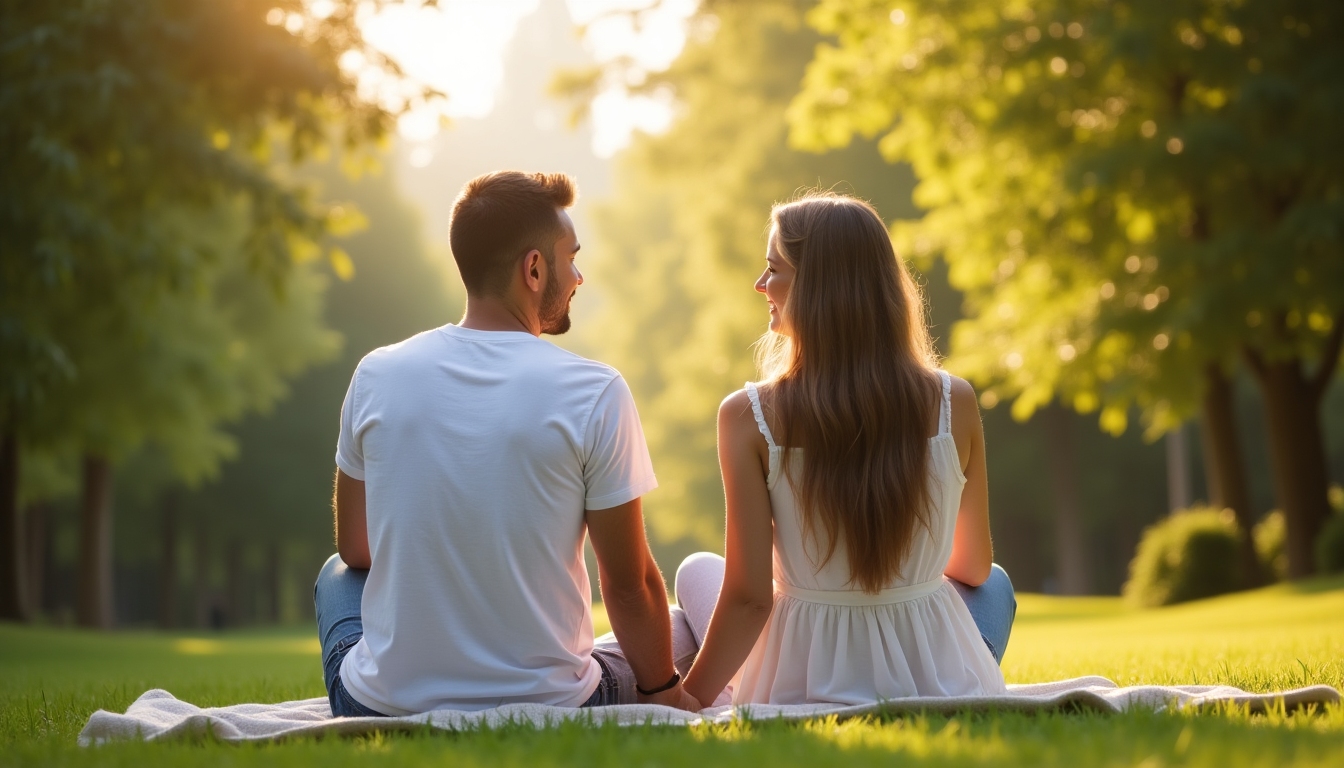 Couple in a garden, symbolizing hope and support in their fertility journey.