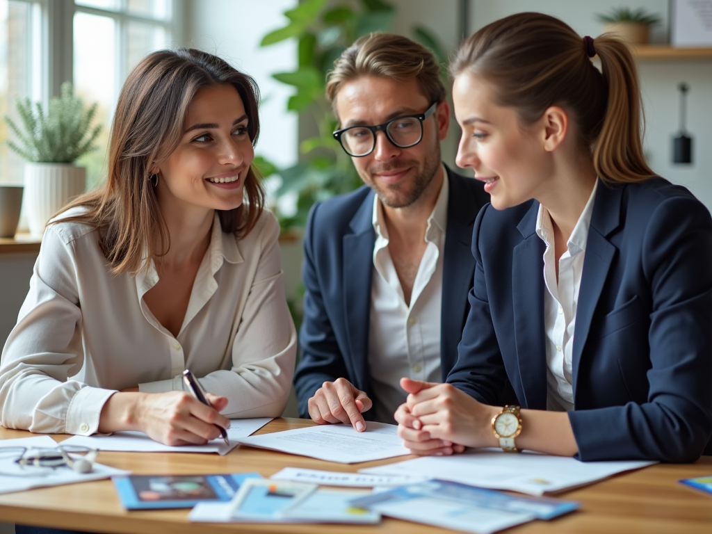 Couple discussing fertility financing with advisor.