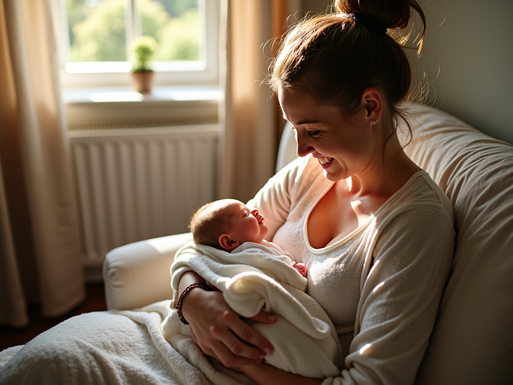 Sarah holding her baby, a success of fertility preservation