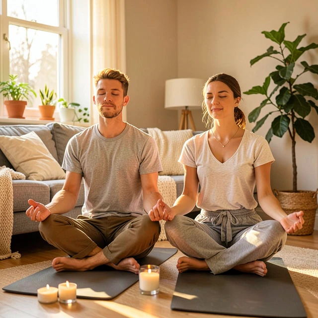 Couple practicing relaxation techniques to reduce stress and enhance fertility