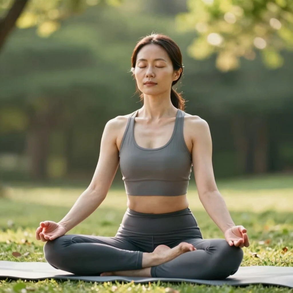Woman practicing meditation in nature to reduce stress from infertility