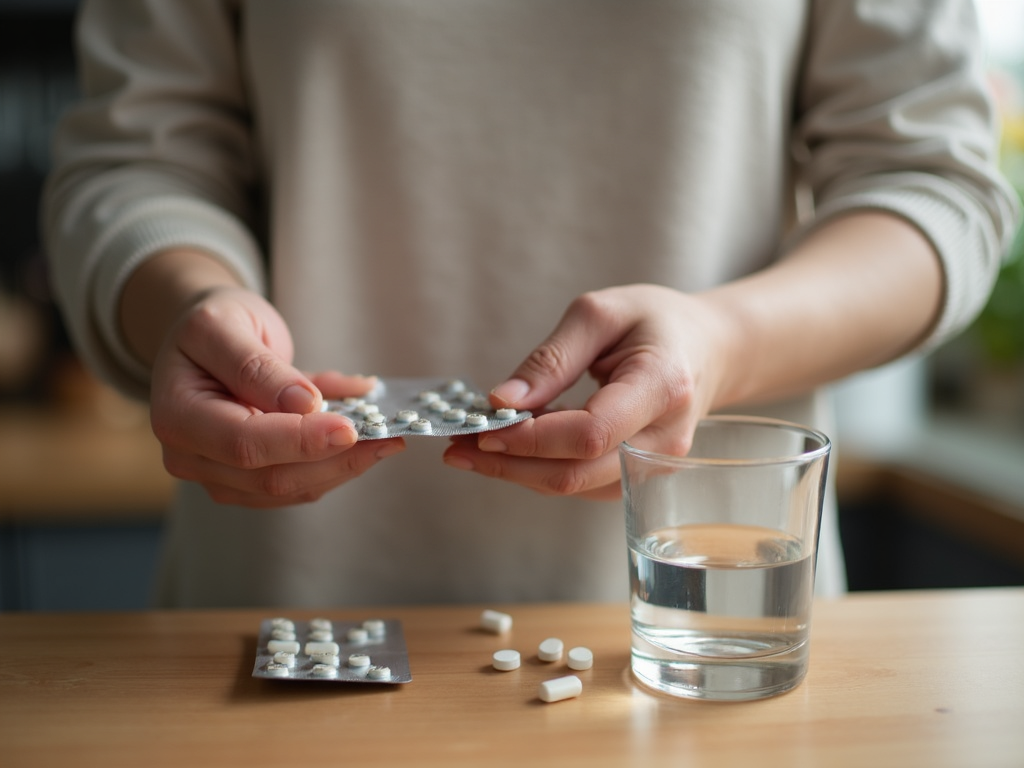Woman preparing to take fertility medication