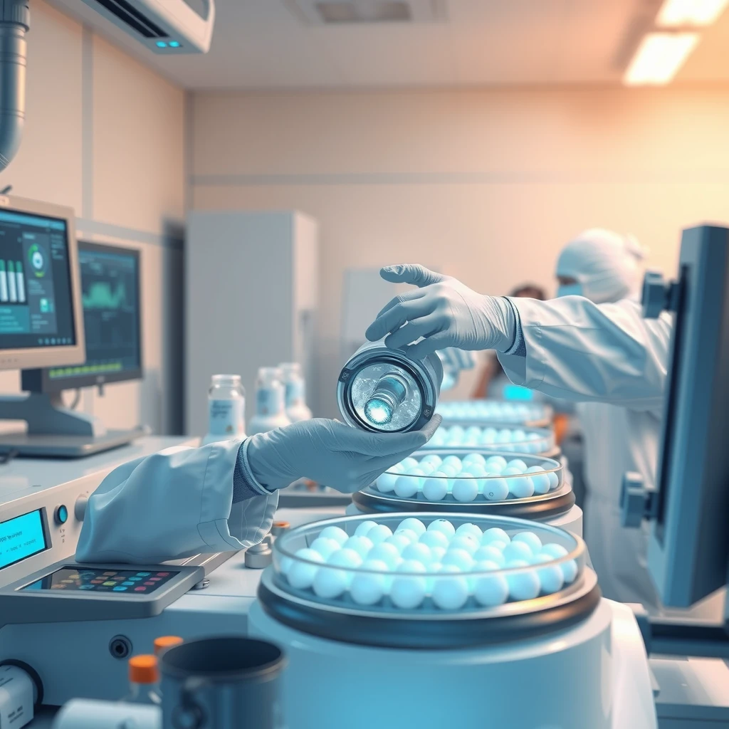 Lab technicians managing frozen fertility samples
