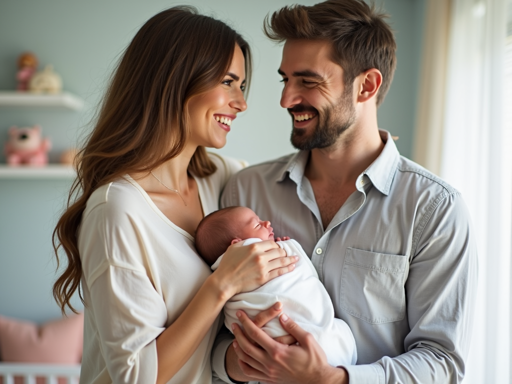 Couple with newborn after fertility treatment
