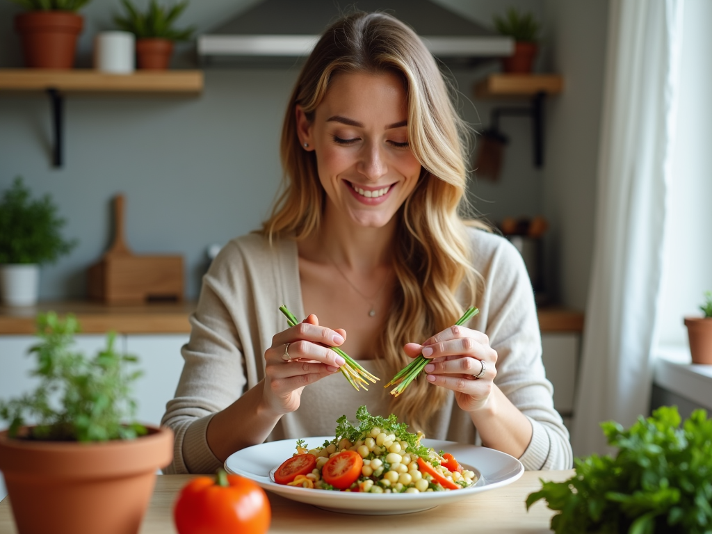 Woman enjoying a nutritious salad