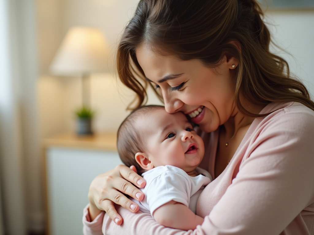 Mother holding her baby after successful fertility treatment