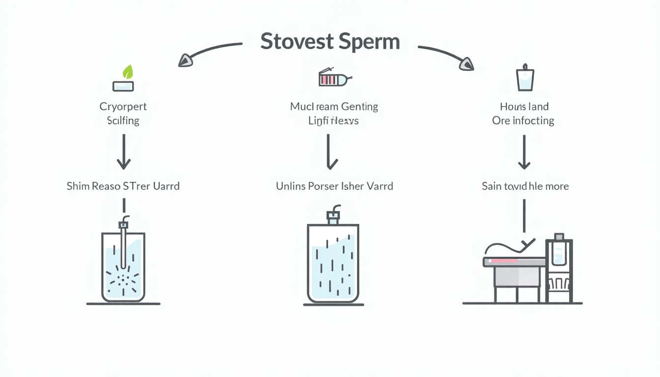 Medical diagram showing sperm preservation.