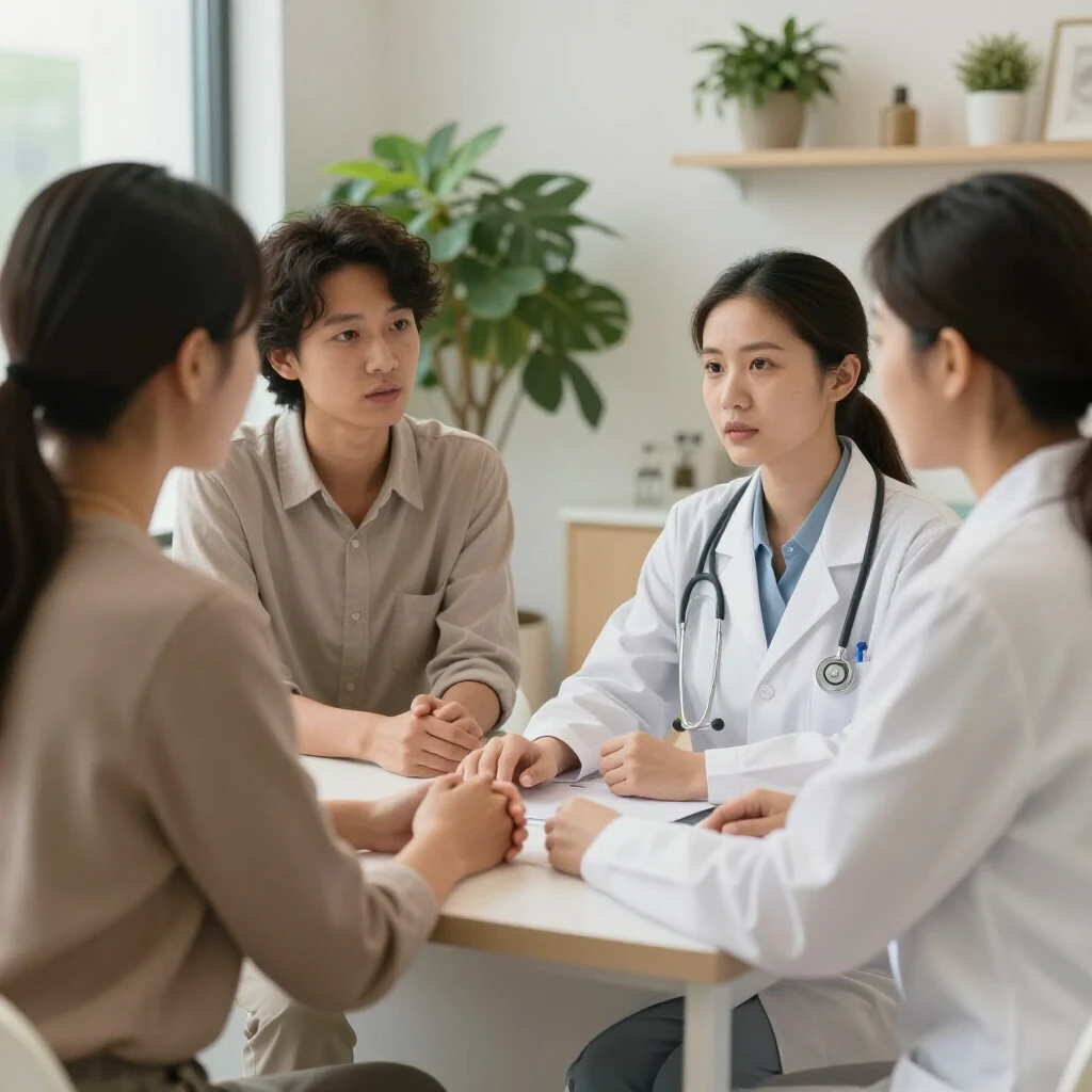 Couple consulting with a fertility doctor in a modern clinic office
