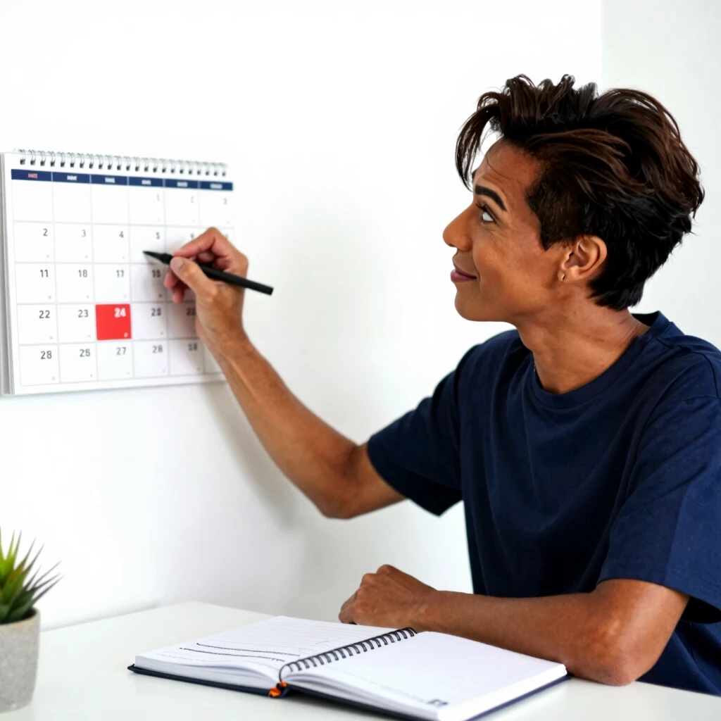 Transgender individual planning future medical appointments on a calendar