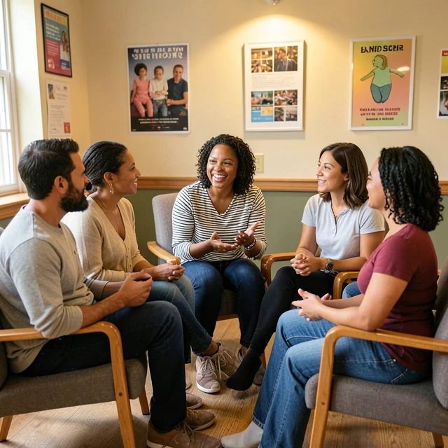 Support group members connecting over shared infertility experiences