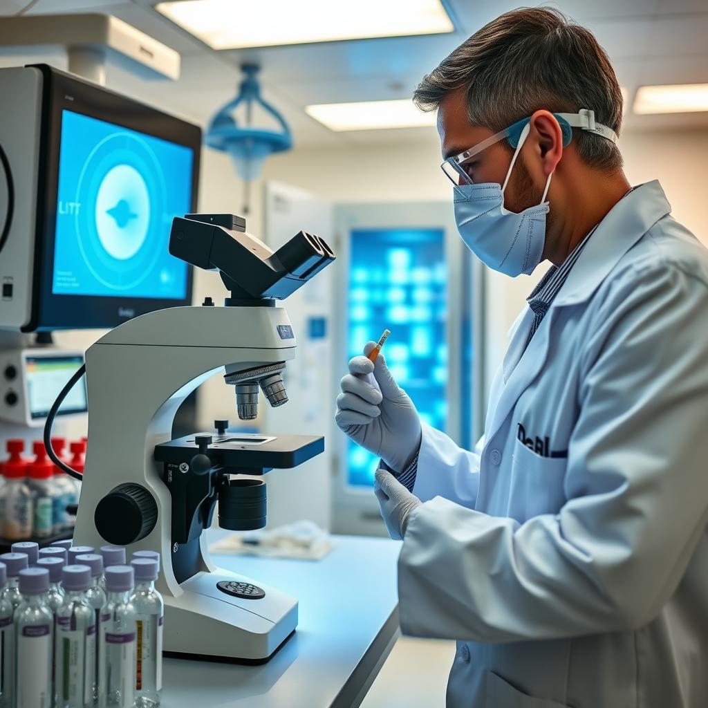 Laboratory technician analyzing sperm sample for cryopreservation