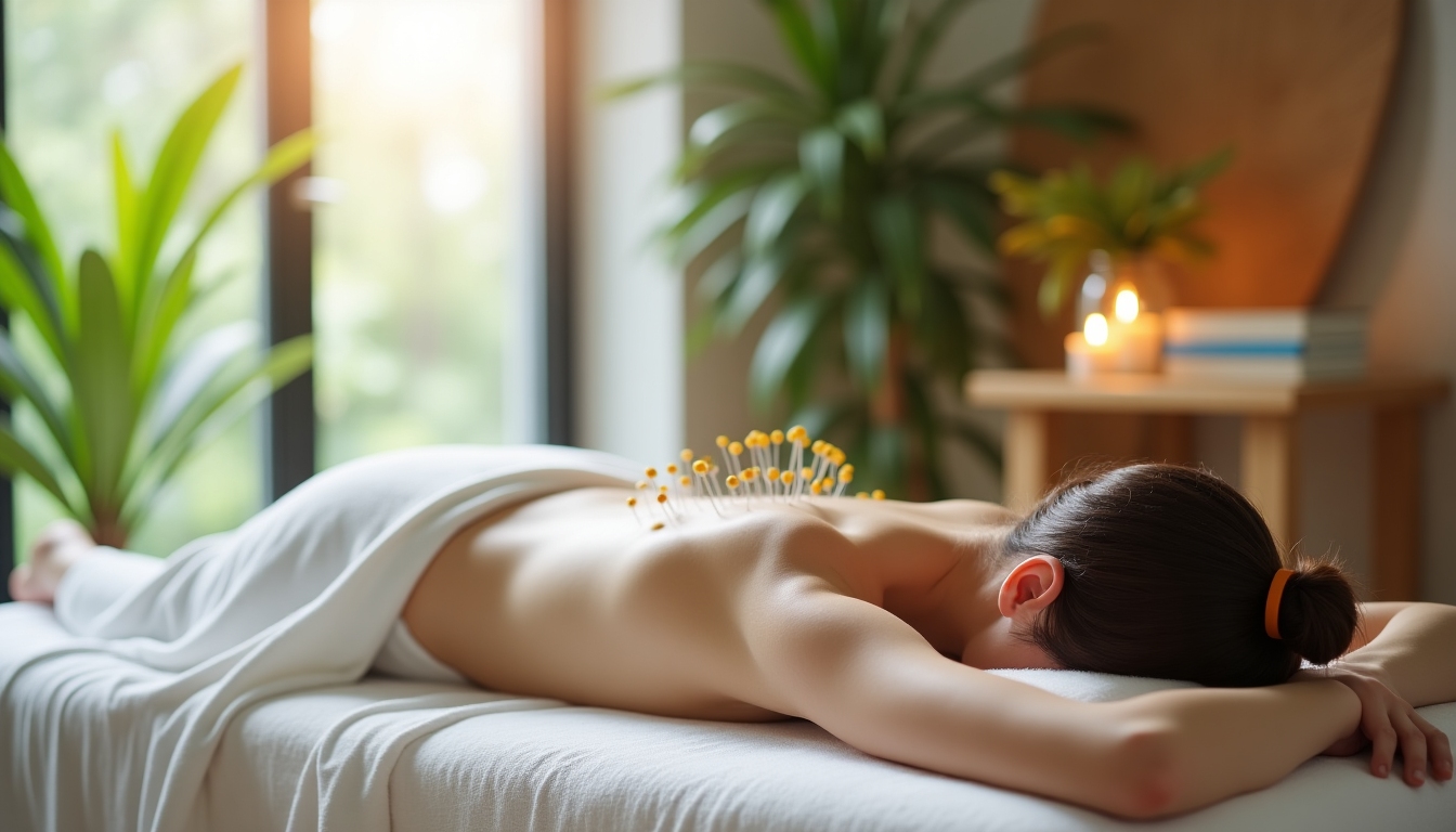 Person receiving acupuncture treatment