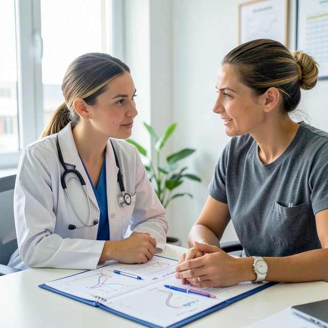 Doctor and cancer survivor discussing health plans in a medical consultation