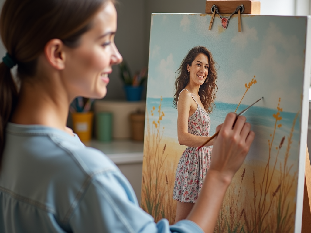 A woman finding fulfillment through creative expression.