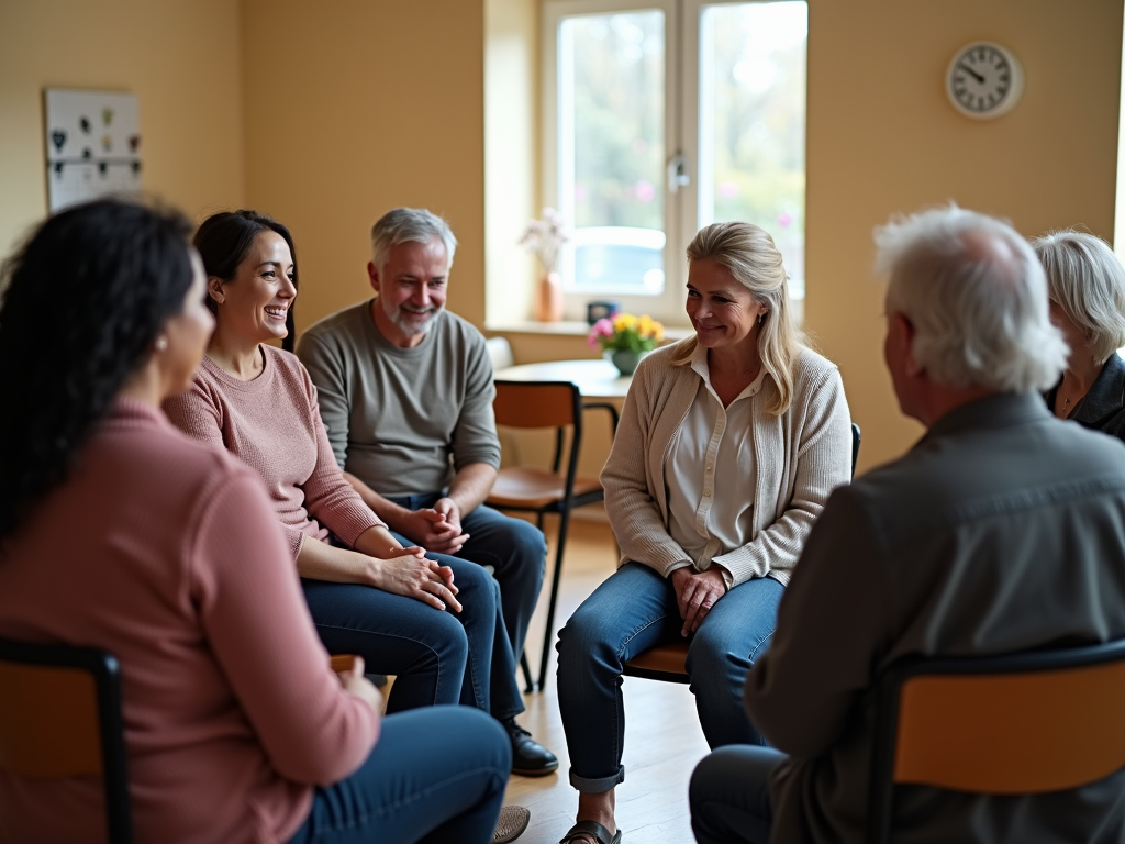 Couples sharing experiences at an infertility support group.