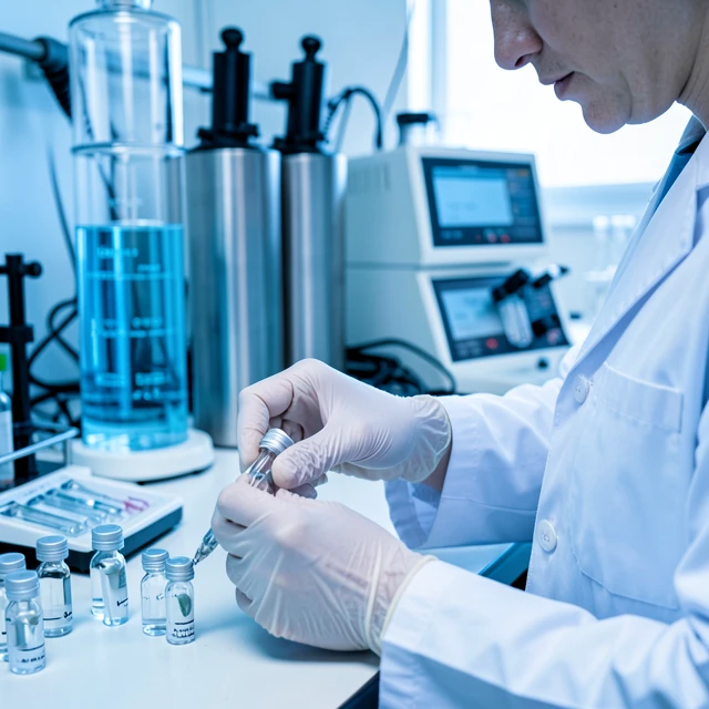 Scientist processing and freezing sperm samples in a fertility laboratory
