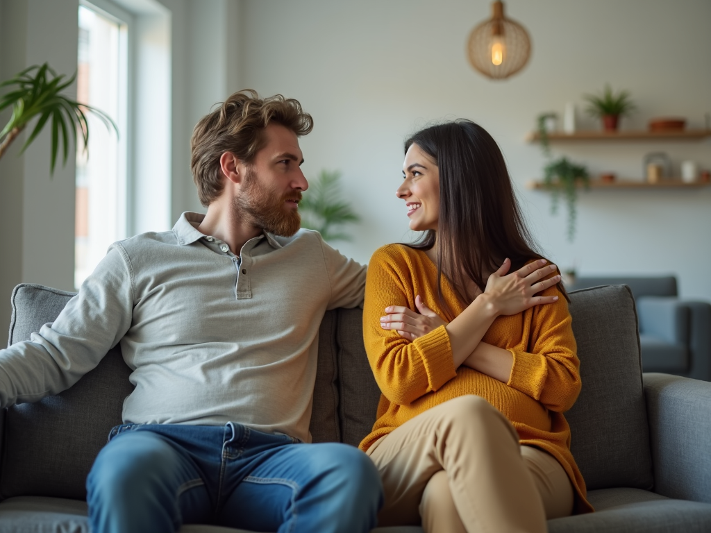 Couple in fertility clinic waiting room