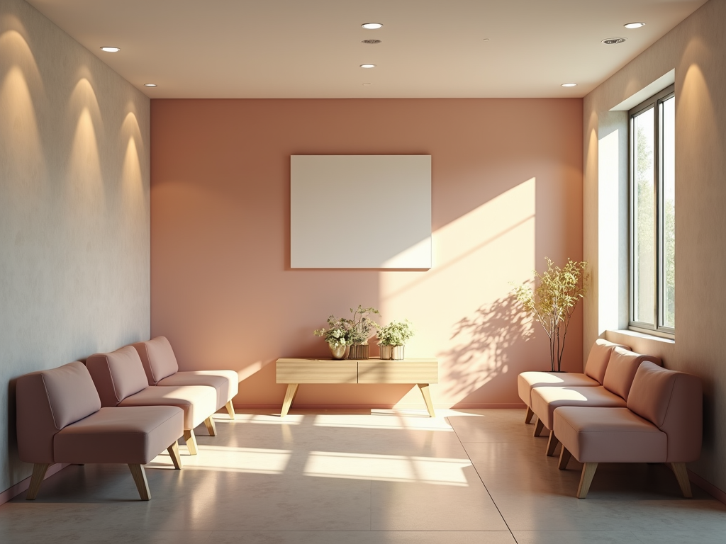 A peaceful fertility clinic waiting room, symbolizing the beginning of a hopeful journey.