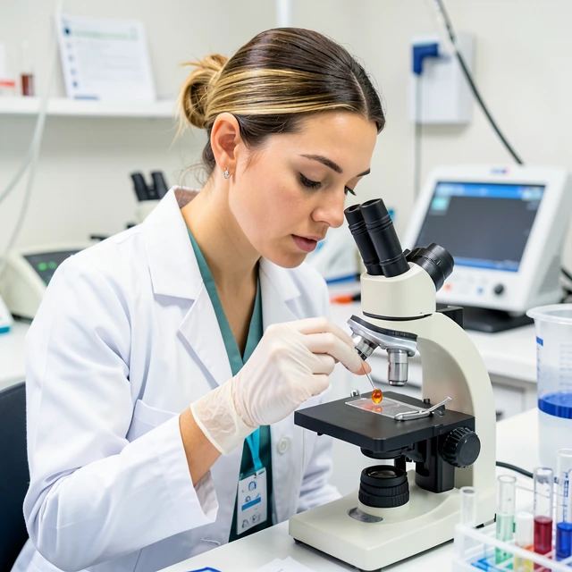 Laboratory technician performing semen analysis to diagnose male infertility