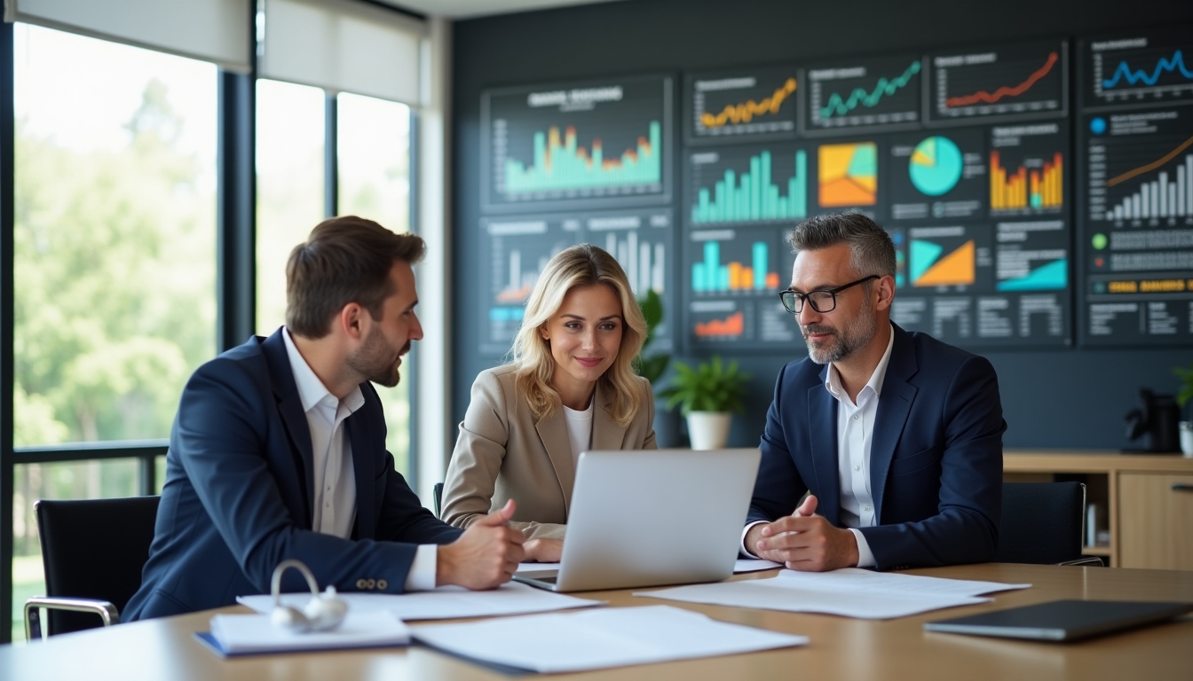 Two people sitting at a table with a financial advisor.