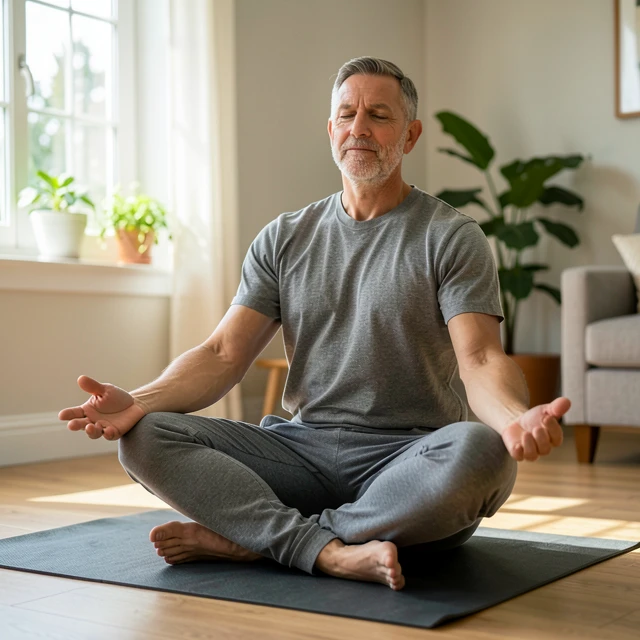 Man practicing stress-relief yoga