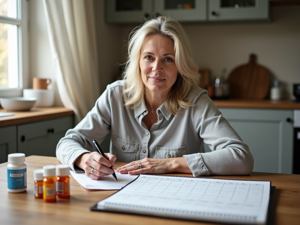 Woman organizing IVF medication schedule